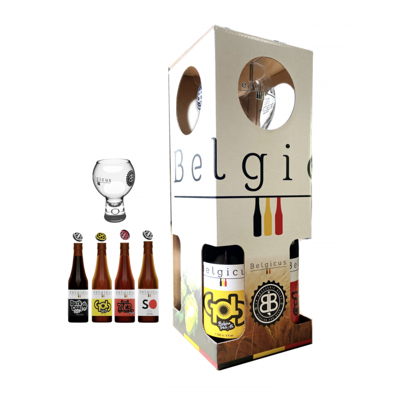 Pack cadeau Belgicus  DARK COAL, GOLD, RED, SO IPA et un verre Belgicus